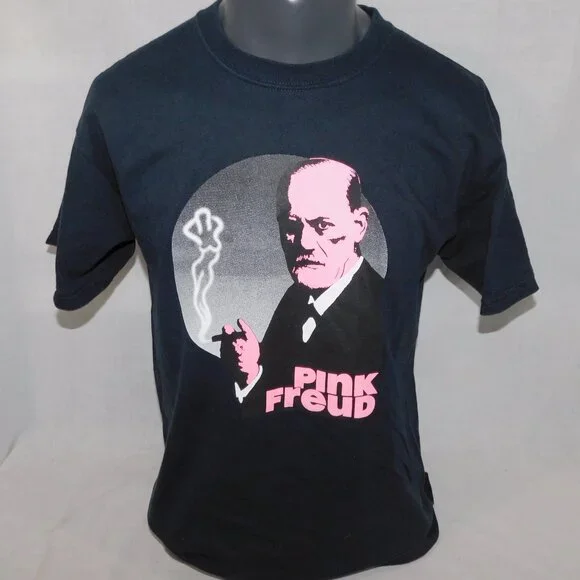PINK FREUD Mens L Black Graphic Pun music Parody T Shirt Sigmond Funny - Picture 8 of 8